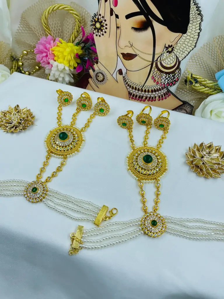 [194] Green ruby three finger gold look haathfool