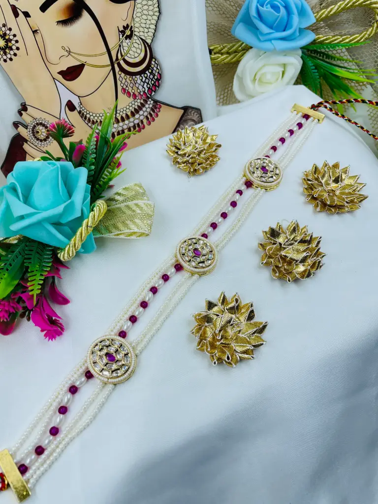 Polki kundan red white mattapatti 