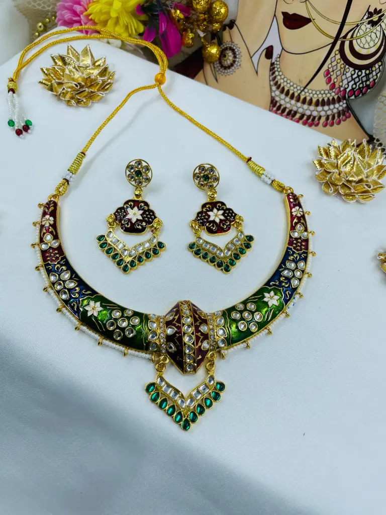 Multy color rajshai hasli set with earings