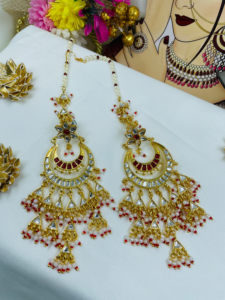 [234] Paanchi kundan Red earings 