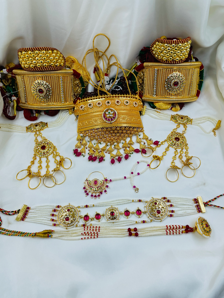Rajshahi Beautiful Micropolish Handsitiing Work Red Color Combo Set 