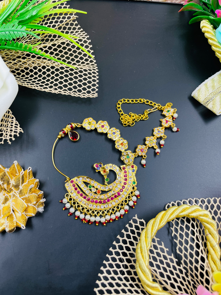 Gold Look Bridal Peacock Design Nath