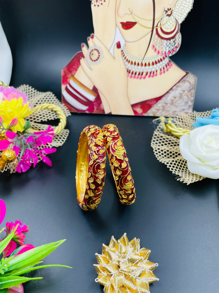 Leaf Design Mehroon Kada 