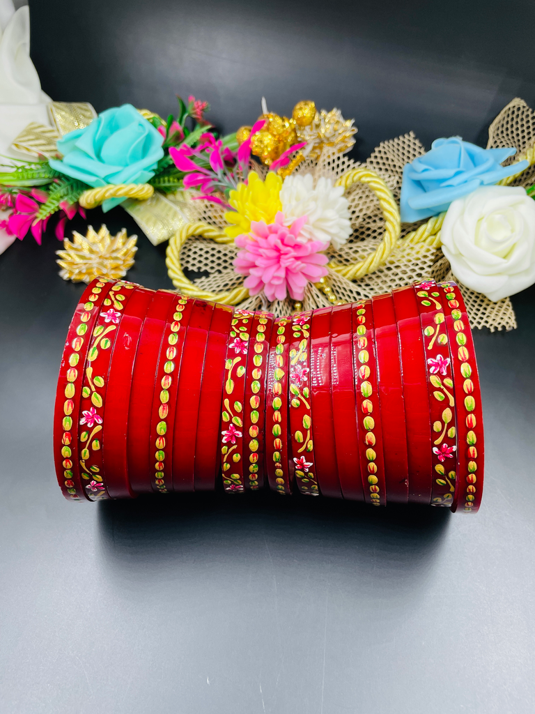 Red Color Flower Design Handpainting Original Boor Chuda