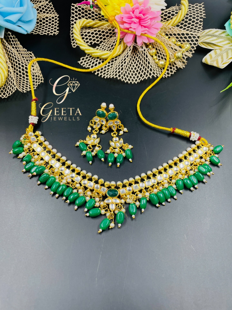 [354] Kundan Green Choker Set 
