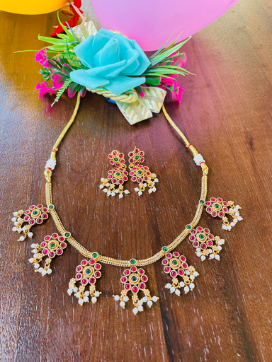 [105] South indian floral necklace set and earing 
