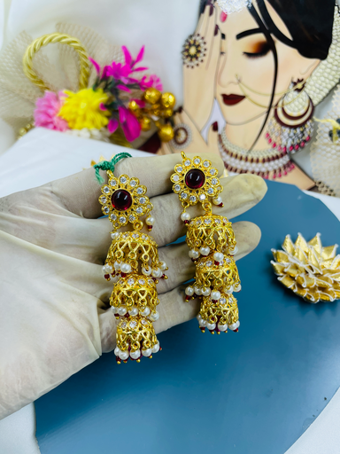 [226] Red Jhumka three jumkies