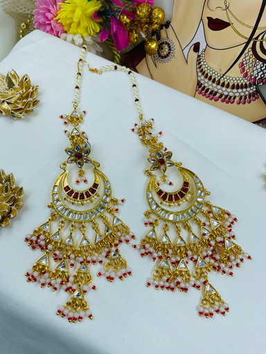 [234] Paanchi kundan Red earings 