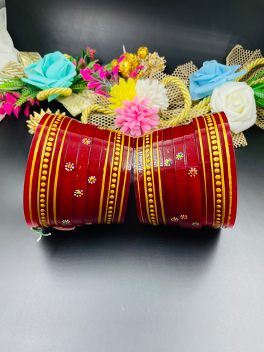 [341] Red/Mehroon Shade Handpainted Rajputi Chuda 